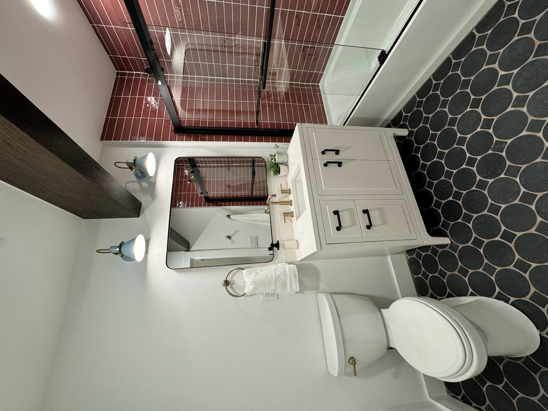 Red Wall Bath — bathrooms
